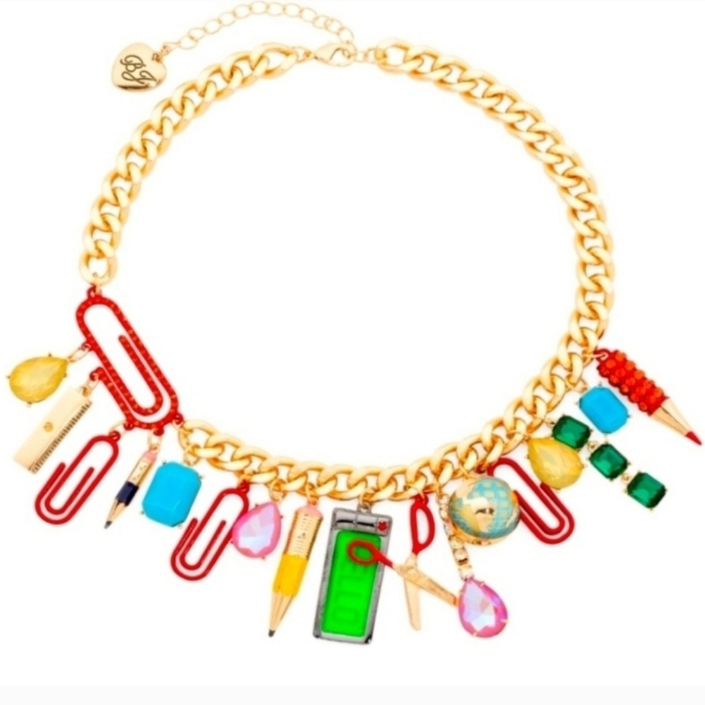 Betsey Johnson Teacher  Faux Stone Back To School Statement 16" Necklace